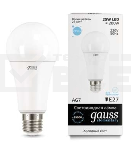Светодиодная лампа GAUSS 73235 LED Elementary A67 25W E27 2150lm 6500K 1/10/50 0