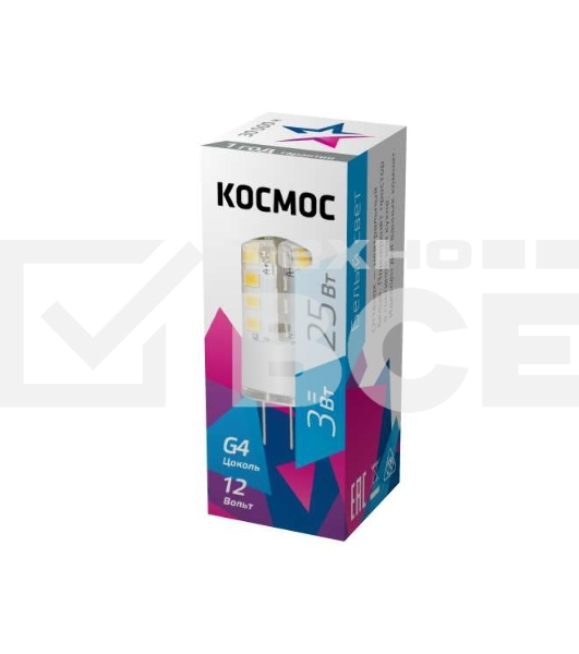 Лампа светодиодная LED 3Вт 12В G4 4500К КОСМОС LksmLED3wJCG412v45