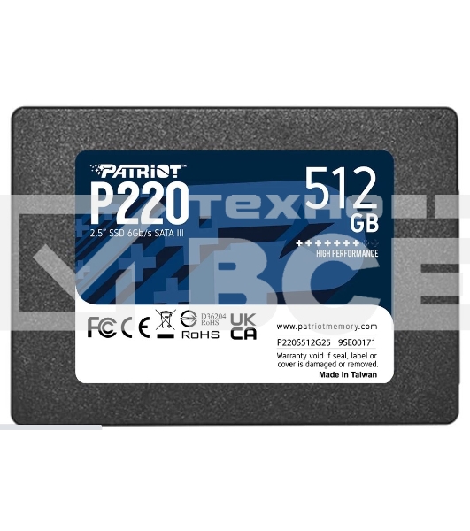 Накопитель SSD Patriot P220, 512GB, SATA III, 2.5