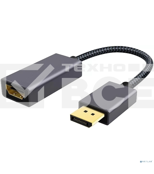 Кабель-переходник DP --> HDMI-F 0.2m , серый металлик, оплетка, 4K@60Hz, Telecom (TA560)