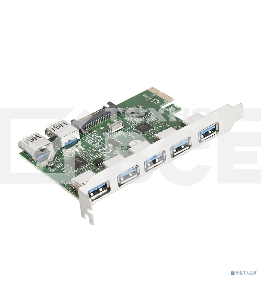 Контроллер ExeGate EXE-317 PCI-E 2.0, 5*USB3.0 ext + 2*USB3.0 int, разъем доп.питания (OEM)