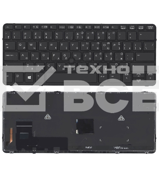 Клавиатура для ноутбука HP EliteBook 720 G1 820 G1 черная с черной рамкой, указателем и подсветкой