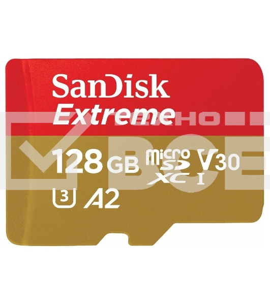 Флеш карта microSDXC 128GB SanDisk EXTREME Class 10, UHS-I, W90, R 190 МБ/с, SDSQXAA-128G-GN6MA адаптер на SD
