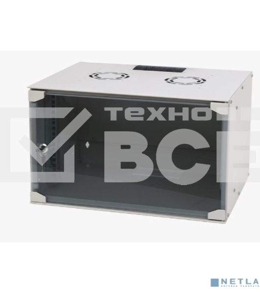 Шкаф телекоммуникационный настенный NEOMAX 6U (520х400), стеклянная дверь, замок-ключ, разборный, цвет серый (1 коробка) NM-CBWM-6U5240GKL-301-GY