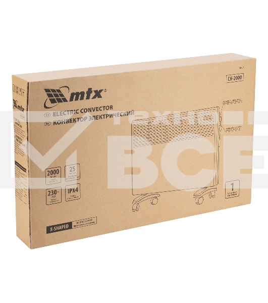 Конвектор электрический MTX CH-2000, белый, 2000 Вт, 25 м2, термостат