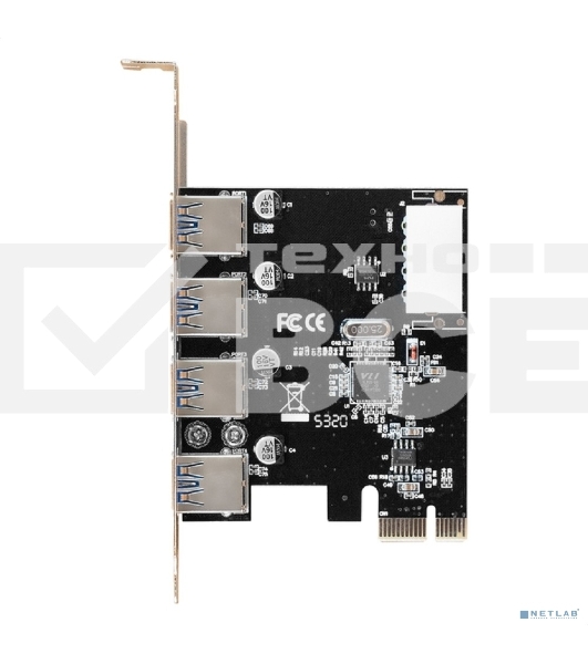 Контроллер ExeGate EXE-314 v2.0 (PCI-E x1 v2.0, 4хUSB 3.0 ext., разъем доп.питания Molex, VIA Labs Chipset VL805)