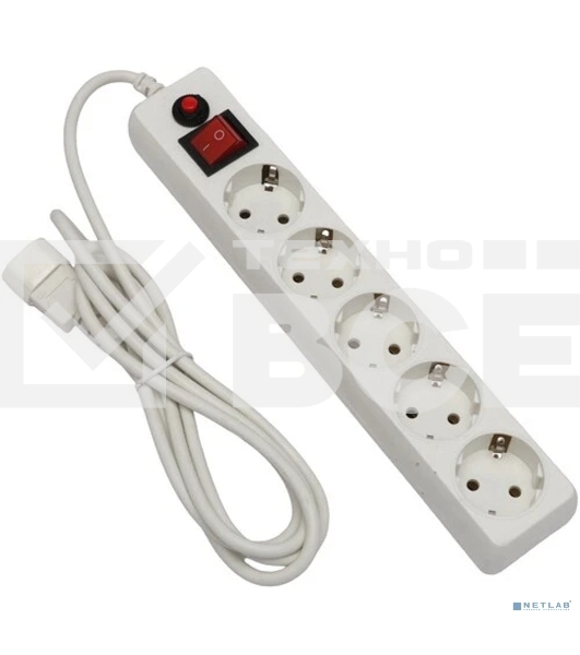 Сетевой фильтр Гарнизон для ИБП, 5 р, 10А, 1.8 м, ур.защиты 4, белый, пакет