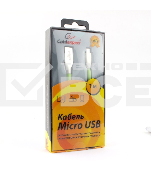 Кабель USB 2.0 Cablexpert CC-G-mUSB01Gn-1M, AM/microB, серия Gold, длина 1м, зеленый, блистер