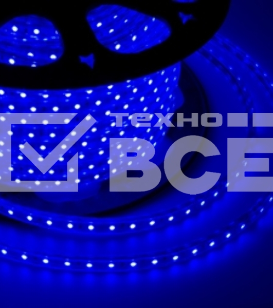 Лента LED 220 В, 10х7 мм, IP67, SMD 2835, 60 LED/m, цвет свечения синий, бухта 100 м
