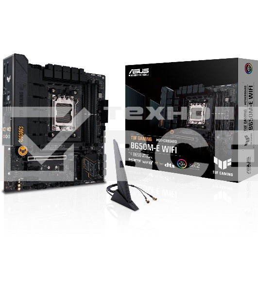 Материнская плата ASUS TUF GAMING B650M-E WIFI, AM5, AMD B650, 4xDDR5, 4xSATA, 2xM.2, 1xPCI-E 4.0 x16, 2xPCI-E x1, 2xDP, 1xHDMI, 1x 2.5Gb LAN, 1xUSB-A 3.2 Gen 2, 2xUSB-A 3.2 Gen 1, 4xUSB 2.0, 1xUSB-C 3.2 Gen 2, 3x3.5 мм, 7.1, Micro-ATX