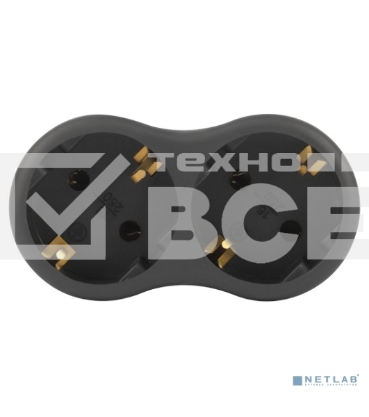 Разветвитель электрический ЭРА SPx-2e-B на 2 розетки с заземл. 16А черный