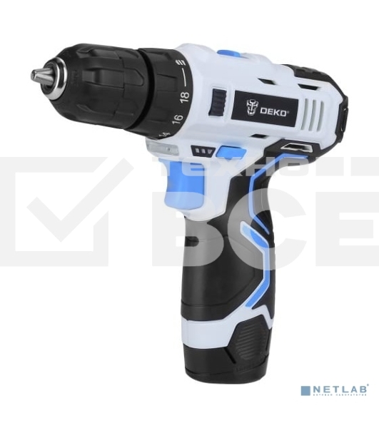 Дрель-шуруповерт Deko GCD12DU3, 12 В, 1.5 Ач, 32 Нм, щеточный