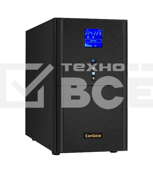 Источник бесперебойного питания (инвертор, синус, для котла) ExeGate SineTower SN-3000.LCD.AVR.3SH.1C13.RJ.USB <3000VA/2400W, чистая синусоида, LCD дисплей, AVR, 3*Schuko+1*C13, RJ45/11, USB, линейно-интерактивный, Black>