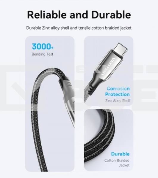 Кабель Vention USB 2.0 CM/CM с LED дисплеем - 1.2м. черный 5А PD100W, шт.