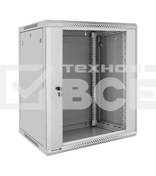 Шкаф телекоммуникационный 19' настенный 15U ExeGate EC-WM-15U.600.G.GREY (19”, 15U, 600x600x769mm (ШхГхВ), передняя дверь закаленное стекло, съемные боковые панели, пыле- и влагозащита IP23, светло-серый RAL 7035)