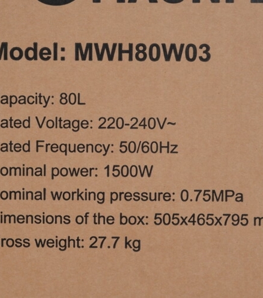 Водонагреватель электрический Maunfeld MWH80W03 белый, накопительный, 80 л, 1,5 кВт