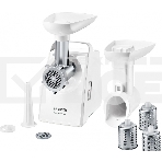 Мясорубка Bosch MFW3X13W CompactPower,2000Вт, 2,5 кг/мин, цвет: белый, механическая защ ита от перегрузки, 2 скор., реверс.Комплект: 2 диска для фарша, насадка для колбасок, насадка-терка (3 барабана), фото 1