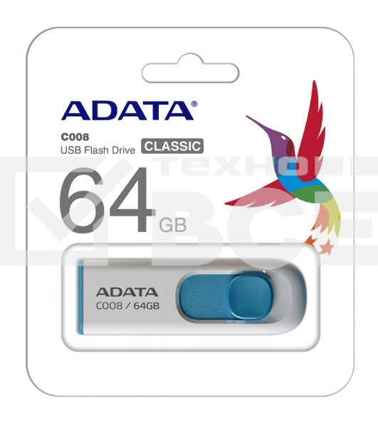 Флэш диск ADATA Flash Drive 64Gb С008 AC008-64G-RWE {USB2.0, White}