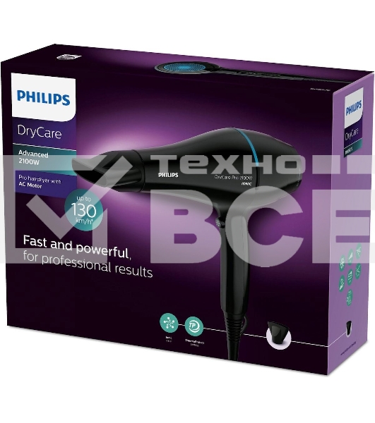 Фен Philips BHD272/00 2100Вт, ионизация, 6 настроек температуры/скорости воздушного потока, насадка-концентратор 9 мм, холодный обдув, черный