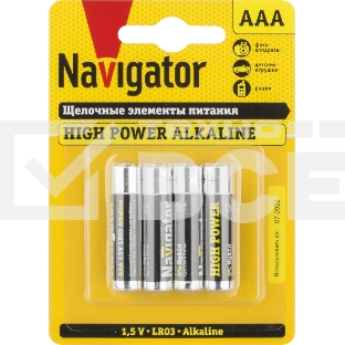 Элемент питания алкалиновый Navigator NBT-NE-LR03-BP4 (блист.4шт)
