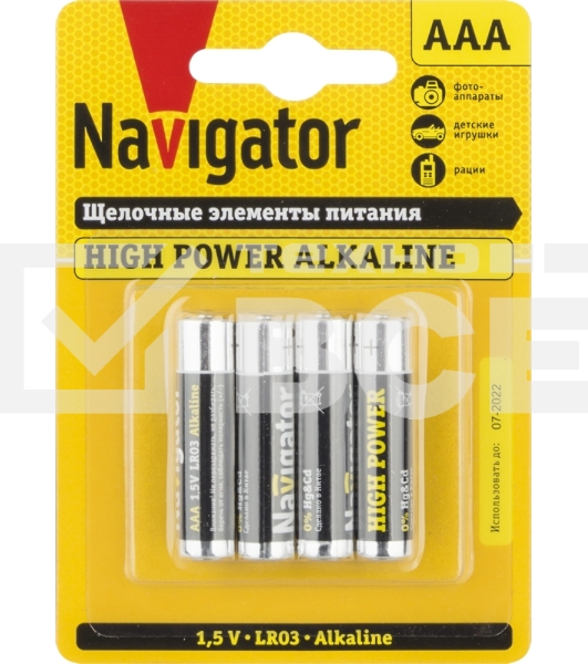 Элемент питания алкалиновый Navigator NBT-NE-LR03-BP4 (блист.4шт)
