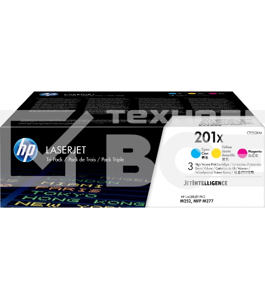 Картридж лазерный комплект HP 210X голубой/пурпурный/желтый (CF253XM) увеличенной емкости