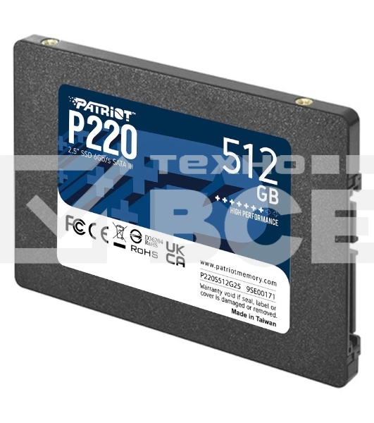 Накопитель SSD Patriot P220, 512GB, SATA III, 2.5