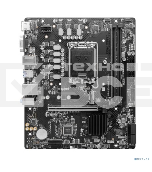 Материнская плата MSI PRO B760M-E DDR4, LGA 1700, Intel B760, 2xDDR4, 4xSATA, 1xM.2, 1xPCIe 4.0 x16, 1xPCIe 4.0 x1, 1xHDMI, 1xVGA, 1x1Gb LAN, 2xUSB-A 3.2 Gen 1, 4xUSB-A 2.0, 3x3.5 мм, 7.1, mATX