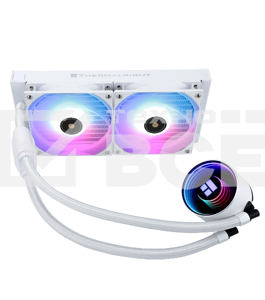 Водяное охлаждение для процессора Thermalright Frozen Notte 240 White ARGB V2 белый (240mm, ARGB/ Fans: 2x120mm, 72.37CFM, 27.7dBA, 2000RPM/ Pump height 54mm, 28dBA, 5300RPM, Rad thickness 27mm/ S: 1200, 1700, 1851, 2011, 2066, 115X, AM2, AM2+, AM3, AM3+,