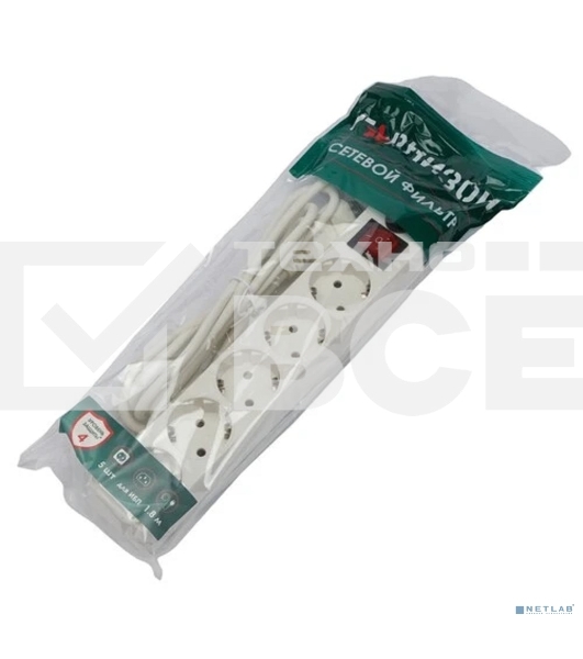 Сетевой фильтр Гарнизон для ИБП, 5 р, 10А, 1.8 м, ур.защиты 4, белый, пакет