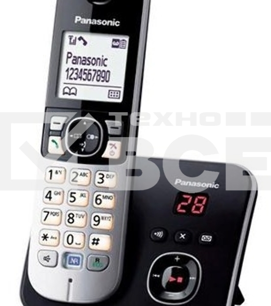 Телефон беспроводной (DECT) Panasonic KX-TG6821RUB (черный), автоответчик,определитель номера,телефонный справочник 120 зап.}