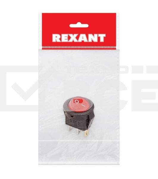 Выключатель клавишный круглый 250V 3А (3с) ON-OFF красный с подсветкой Micro (RWB-106, SC-214) Rexant Индивидуальная упаковка 1 шт