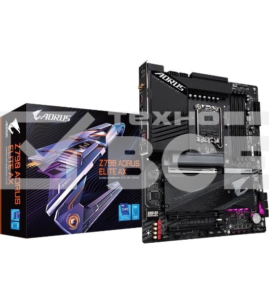 Материнская плата Gigabyte Z790 AORUS ELITE AX, LGA 1700, Intel Z790, 4xDDR5, 6xSATA, 4xM.2, 1xPCI-E 5.0 x16, 1xPCI-E 3.0 x4, 1xDP, 1xHDMI, 1x 2.5Gb LAN, 2xUSB-A 2.0, 3xUSB-A 3.2 Gen 1, 2xUSB-A 3.2 Gen 2, 1xUSB-C 3.2 Gen 2x2, 7.1, ATX