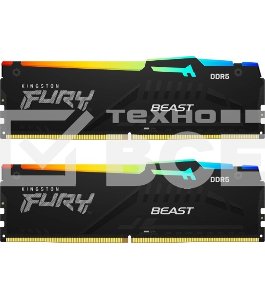 Оперативная память Kingston Fury Beast, DDR5, 64GB (2x32GB), 6000MHz, CL36, с радиаторами, RGB, черный