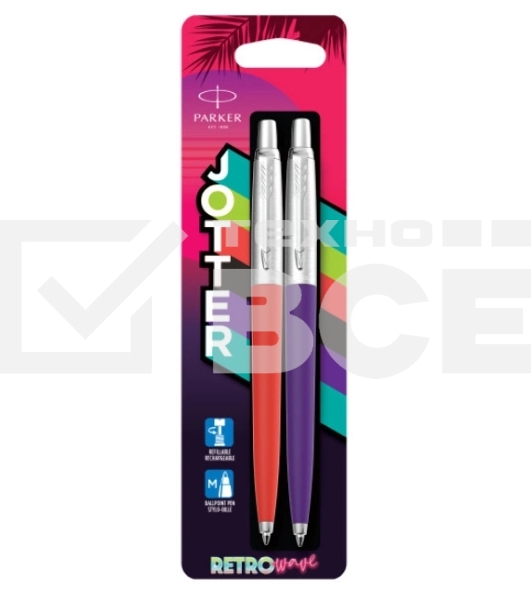 Набор ручек Parker Jotter Originals 80s Retrowave (2186314) Vermilion Red/Indigo Purple M син. черн. блистер ручка шариковая 2шт.