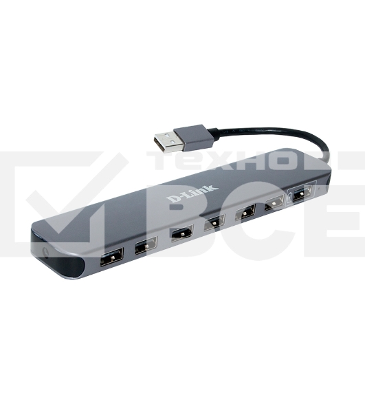 Концентраторы D-Link DUB-H7/E1A, 7-port USB 2.0 Hub.7 downstream USB type A (female) ports, 1 upstream USB type A (male), support Mac OS, Windows XP/Vista/7/8/10, Linux, support USB 1.1/2.0, fast charge mode.Powe
