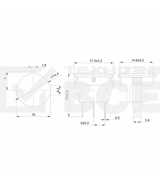 Выключатель клавишный круглый 250V 3А (3с) ON-OFF красный с подсветкой Micro (RWB-106, SC-214) Rexant Индивидуальная упаковка 1 шт