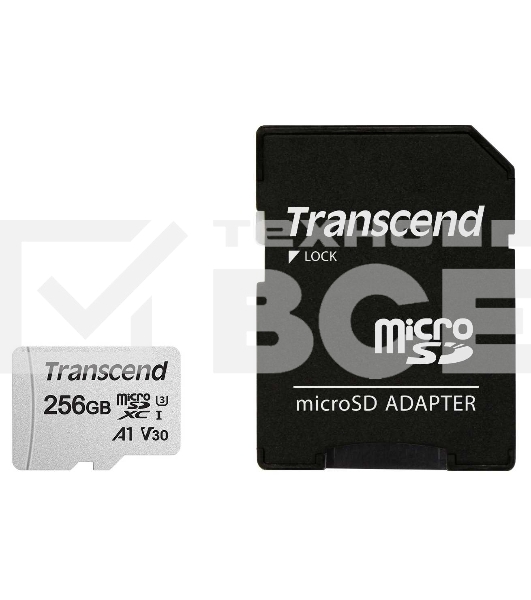 Флеш карта microSD 256GB Transcend microSDXC Class 10 UHS-I U3, V30, A1, (SD адаптер), TLC