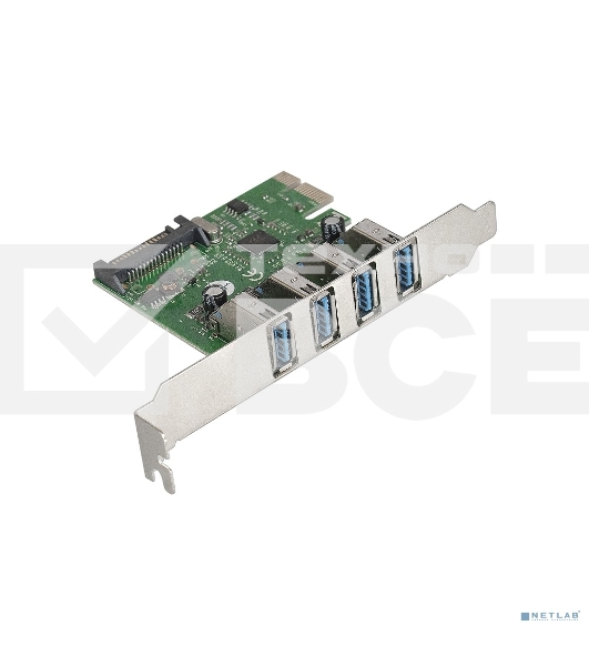 Контроллер ExeGate EXE-314 PCI-E 2.0, 4*USB3.0 ext, разъем доп.питания (OEM)