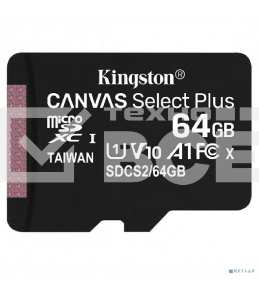Флеш карта microSDHC 64GB microSDXC Class10 Kingston <SDCS2/64GBSP> Class10 UHS-I Canvas Select up to 100MB/s