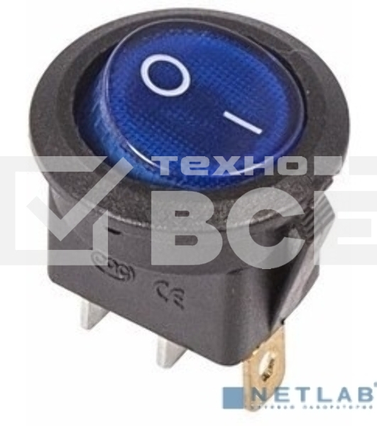 Выключатель клавишный круглый 250V 6А (3с) ON-OFF синий с подсветкой Rexant