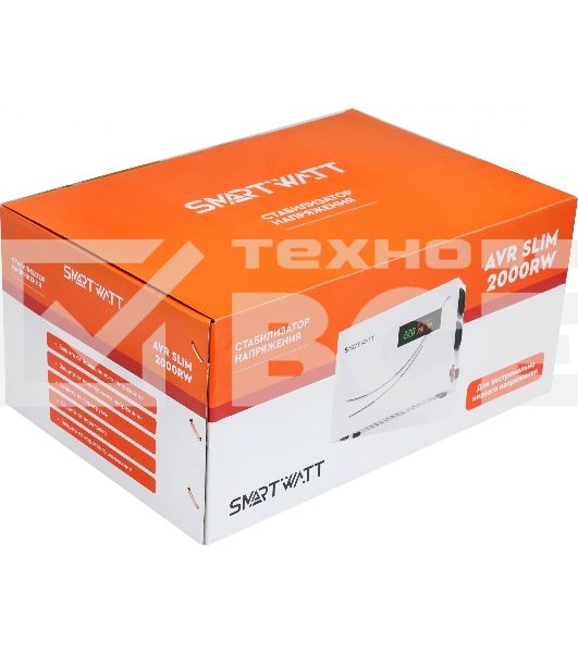 Настенный стабилизатор напряжения SMARTWATT AVR SLIM 2000RW (100W - 260W, 2000VA, 2 кВт, 50 Гц, розеток - 2, LED-дисплей