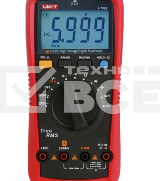 Высоковольтный мультиметр UNI-T UT892 2000V Напряжение постоянного/переменного тока (2000 В); ВПЧ(600В); Сопротивление (60 МОм); Емкость (60 мФ); Частота (10 Гц ~ 10 кГц);