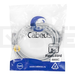 Шнур комм. Cabeus, кат. 5е, неэкр., U/UTP, RJ45/RJ45, LSZH, AWG24, 3м, серый