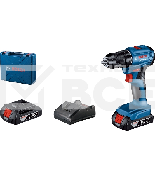 Дрель-шуруповерт Bosch GSR 185-LI 06019K3000, Аккумуляторная, 18В, 2 АКБ, Кейс