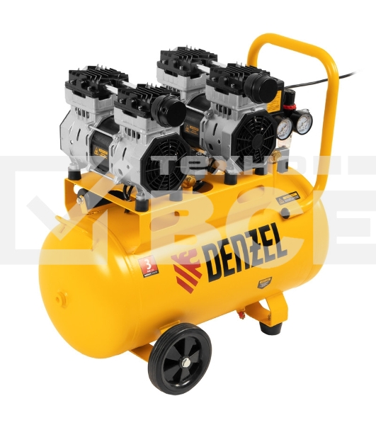 Компрессор безмаслянный малошумный DLS 1500/50, 1500 Вт, 2х750, 50 л, 260 л/мин  Denzel