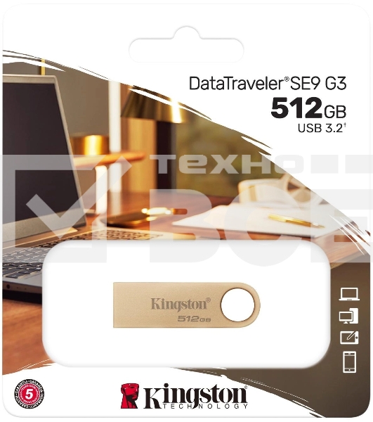 Флеш диск Kingston DataTraveler SE9 DTSE9G3/512GB 512GB USB3.0 серебристый
