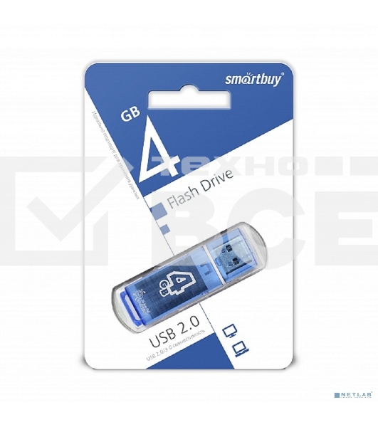 Флеш диск Smartbuy 4Gb USB Drive <USB2.0> Glossy series Blue (SB4GBGS-B)