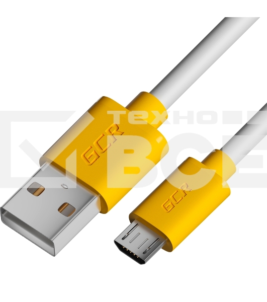 Кабель Greenconnect GCR-53224 3.0m MicroUSB, белый, желтые коннекторы, быстрая зарядка, 28/24 AWG