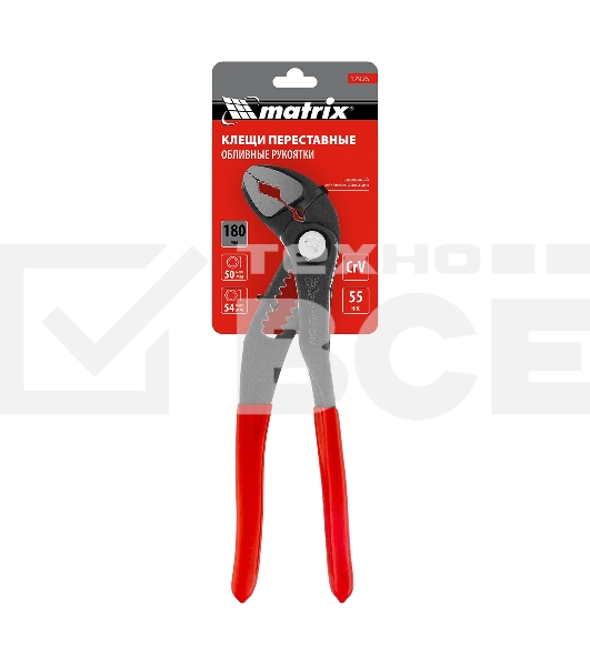 Переставные клещи Matrix 180 мм, кнопочный механизм, хром-ванадий, обливные рукоятки
